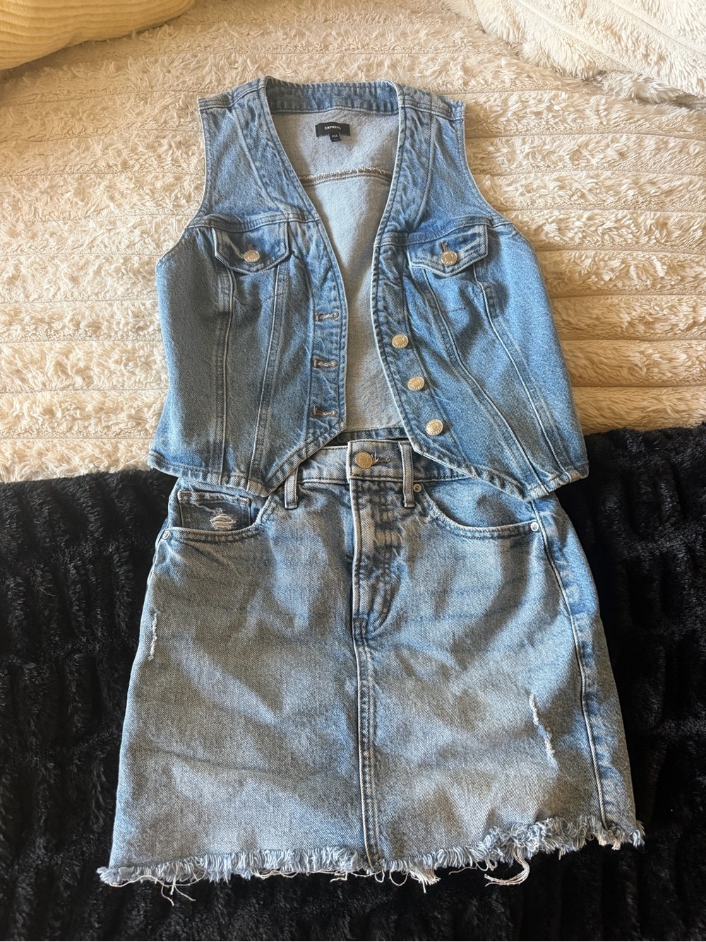 Express Light Wash Denim Vest and Skirt Set - Blue XS/2